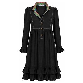 Philosophy di Lorenzo Serafini Vestido negro con volantes y cuello floral