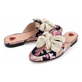 Gucci Princetown Iridescent Brocade Pearl Bow Mules SS17