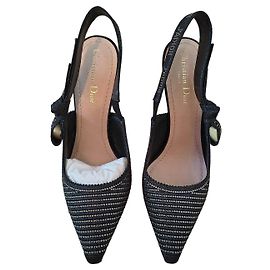 Scarpe slingback Christian Dior J'Adior in tessuto tecnico nero con cristalli