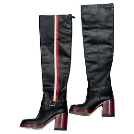 Christian Dior Impresionantes Botas Diorider de piel negra hasta la rodilla, EU 38, de segunda mano