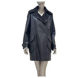 Giacca CHANEL Vintage in pelle nera con rifiniture in bouclé Sz. 42-44 usata