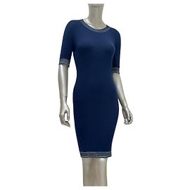 CHANEL Karl Lagerfeld Marine Kaschmir Strickkleid Sz.38 gebraucht