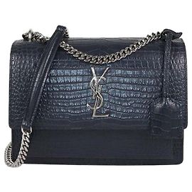 Borsa a tracolla Sunset Medium in pelle effetto coccodrillo grigio scuro Saint Laurent