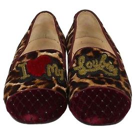 Mocassini Christian Louboutin I Love My Loubies in pelo di vitello leopardato marrone/burgundy e velluto
