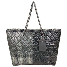 Borsa Tote Chanel Funny Patchwork in vinile trapuntato grigio e tweed