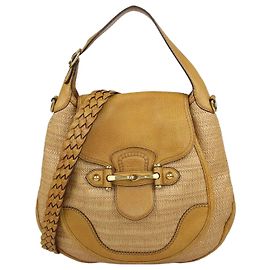 Gucci Tan Raffia and Leather Large New Pelham Shoulder Bag