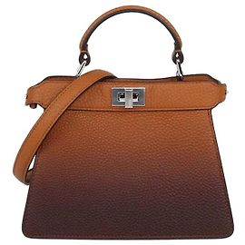Borsa Petite Peekaboo ISeeU Fendi in pelle brown ombre con manico superiore