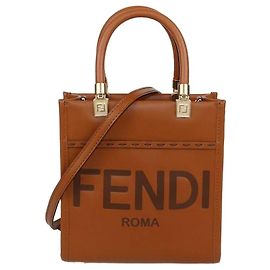 Fendi Mini Sunshine Shopper Tote aus braunem Leder