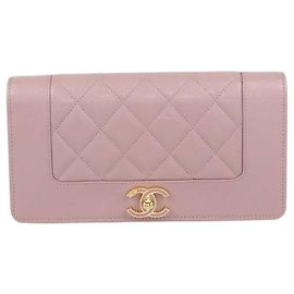 Cartera plana Mademoiselle de piel acolchada Chanel Mauve Pink