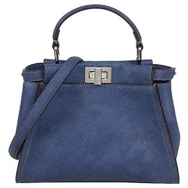 Mini borsa Peekaboo Fendi in pelle effetto denim blu
