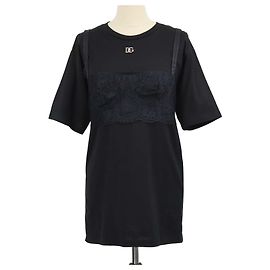 Bralette Dolce & Gabbana de mezcla de algodón negro con encaje y camiseta de cuello redondo