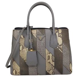Borsa Tote a doppio manico Prada in patchwork di pelle esotica e pelle grigia