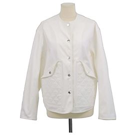 Hermès Hermes White Cotton Button Front Sellier Collarless Jacket