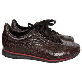 Sneaker Gucci in pelle di coccodrillo marrone