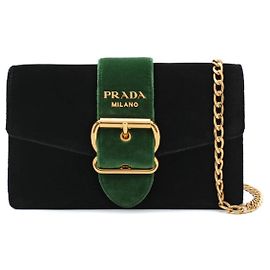 Bolso de hombro Prada Cahier de terciopelo con cadena Negro Verde