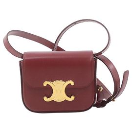Céline Schultertasche aus bordeauxrotem Leder mit goldenem Verschluss