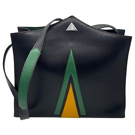 Hermès Hermes Rare Vintage 1963 Borsa a tracolla in pelle grana Nero / Verde / Giallo