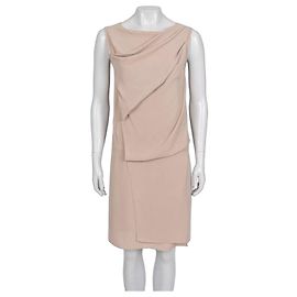 Brunello Cucinelli braunes seidenes ärmelloses Kleid mit Drapierung M gebraucht