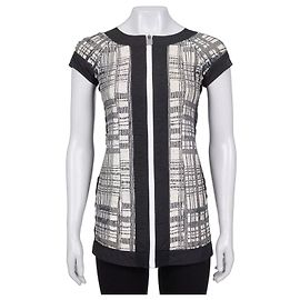 Chanel Vintage Kurzarm-Cardigan mit Reißverschluss Schwarz & Weiß FR 34 / XS Gebraucht