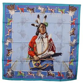 Hermès HERMES Carre 90 Scarf  PANI LA SHAR PAWNEE  Silk Blue