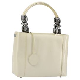Christian Dior Maris Pearl Hand Bag Patent leather White Silver