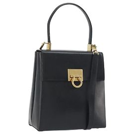 Salvatore Ferragamo Bolsa de mão Gancini em couro 2way Preta Dourada