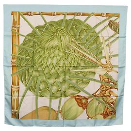 Hermès HERMES Carre 90 Pañuelo Jardin Creole Seda Azul Claro