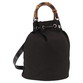 GUCCI Bamboo Hand Bag Nylon 2way Brown Silver 003 2854 0060 5