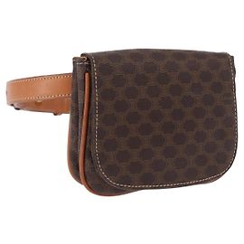 Céline CELINE Macadam Canvas Waist Pouch PVC Leather Brown Gold