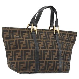FENDI Zucca Canvas Hand Bag Black Brown