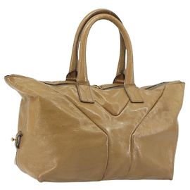 SAINT LAURENT Hand Bag Patent Leather Beige Gold 208315
