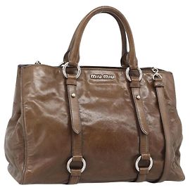 Miu Miu Hand Bag Leather 2way Brown Silver