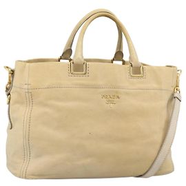 PRADA Hand Bag Leather 2way Beige Gold
