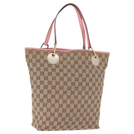 GUCCI GG Canvas Tote Bag Beige Gold 120836