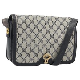 GUCCI GG Supreme Shoulder Bag PVC Leather Navy Gold Tone