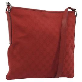 GUCCI Bolsa de Ombro em Lona GG Vermelho Prata 113013