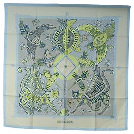 Hermès HERMES Carre 90 Scarf Silk  LEGENDE KUNA PEUPLE DE PANAMA  Blue