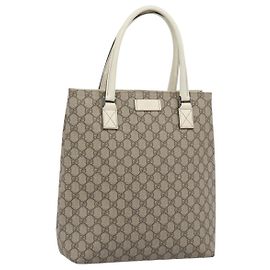 GUCCI GG Supreme Tote Bag PVC Leather Beige Silver 131220