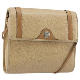 Christian Dior Shoulder Bag Leather Beige Gold Tone