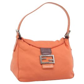 FENDI Mamma Baguette Shoulder Bag Cotton jersey Orange Silver
