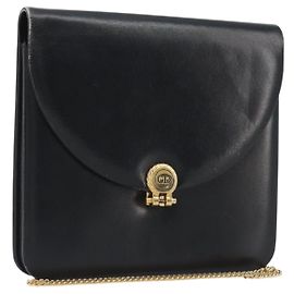 Christian Dior Chain Shoulder Bag Leather Black Gold Tone