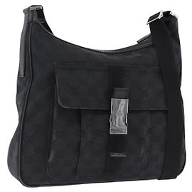 GUCCI GG Canvas Shoulder Bag Black Silver 131211