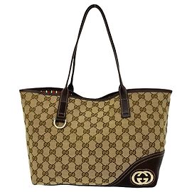 Gucci New Brit Shopper aus Canvas mit GG-Logo-Muster und Leder