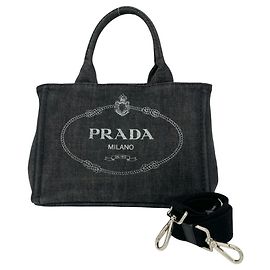 Borsa a mano Prada Canapa in denim di cotone con logo triangolo in metallo