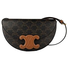 Céline Bolsa de ombro Celine em couro castanho