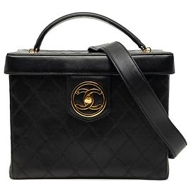 Borsa Vanity Chanel in pelle di agnello matelassé nera con manico superiore CC
