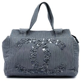 Bolso Shopper Tote Chanel Blue CC Striped Canvas