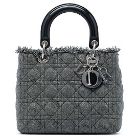 Dior Gray Medium Tweed Cannage Lady Dior