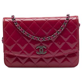 Chanel Pink CC Quilted Patent Brilliant Wallet On Chain