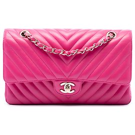 Chanel Pink Medium Classic Chevron Lambskin Double Flap